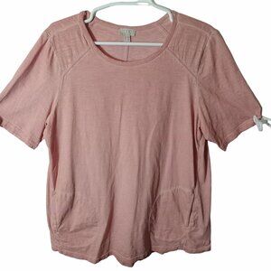 Logo Lori Goldstein Pink Distressed T Shirt Cotton Elbow Sleeve Shirt Size L